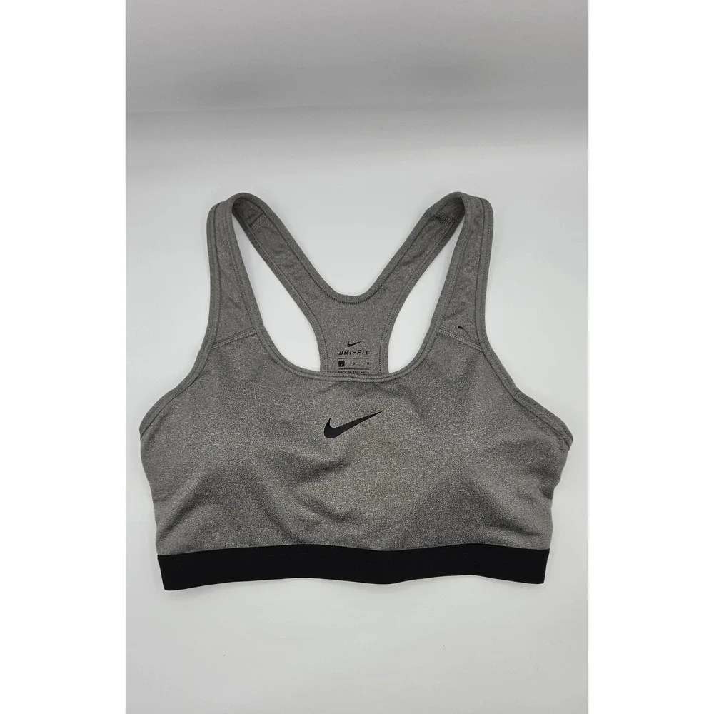 Nike Pro Classic Women Sports Bra L Gray Dri-FIT Compression Racerback